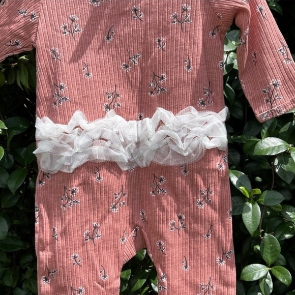 NWT NICOLE Miller Rose Tulle Detail Footie 2 Piece Set NB Girl - Picture 7 of 7